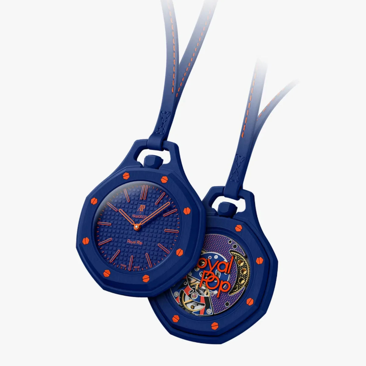 Zegarek AP x Swatch granatowy z pomarańczowymi detalami