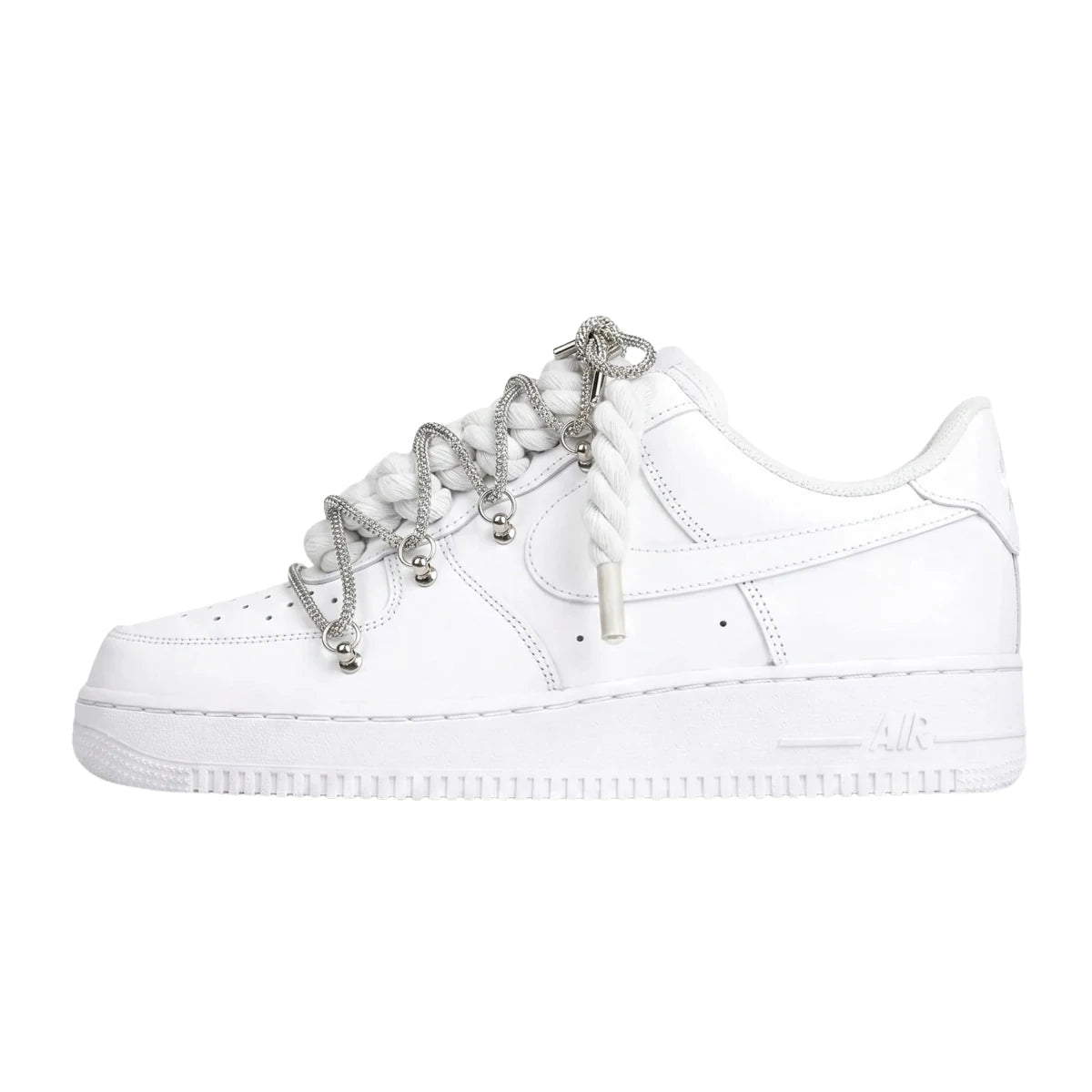 Nike AF1 White Double Rope Laces Silver Chain