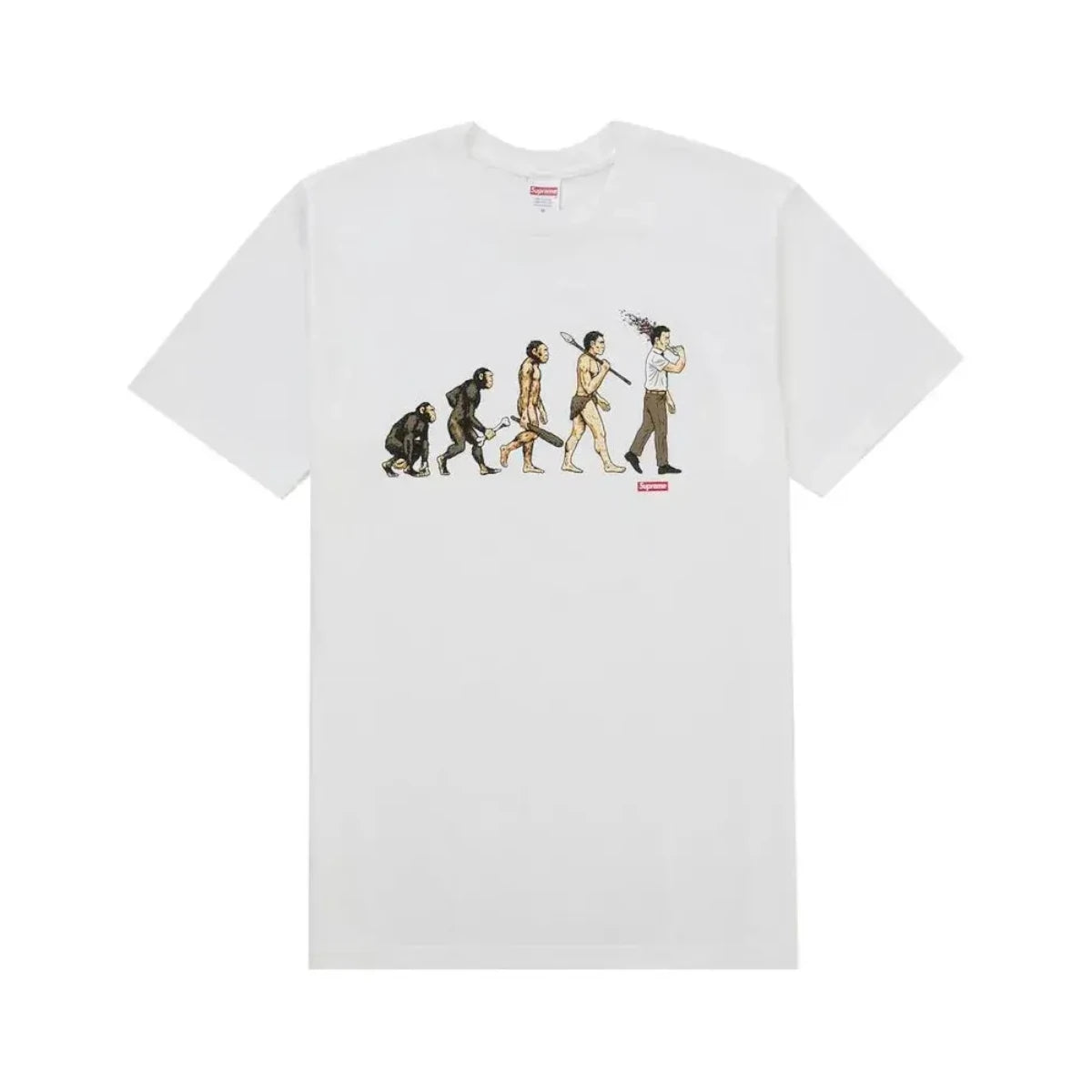 Biała koszulka Supreme z nadrukiem ewolucji