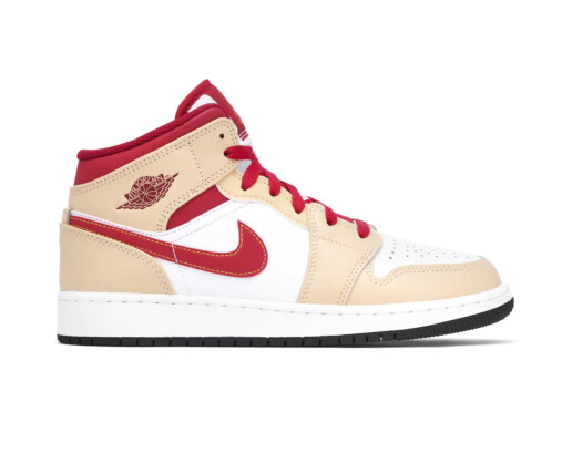 Jordan 1 Mid Light Curry Cardinal